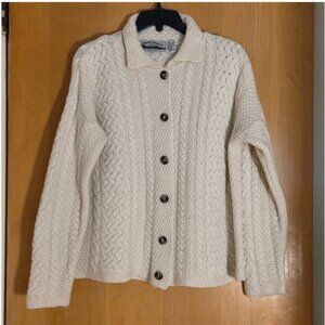 Aran Crafts Ireland Button Up Wool Cardigan Size M Ivory Cable Knit Fisherman